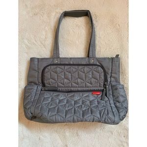 SkipHop, gray and lime green diaper bag EUC